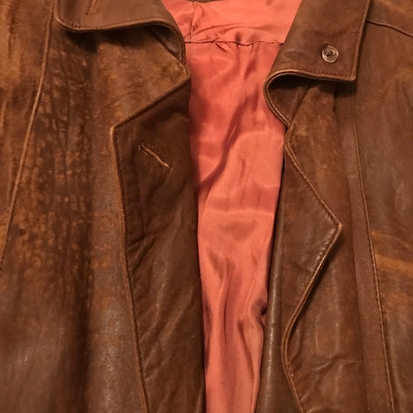 Womens 80s Vintage Long Brown Genuine Leather Coat - Picture 13 of 16
